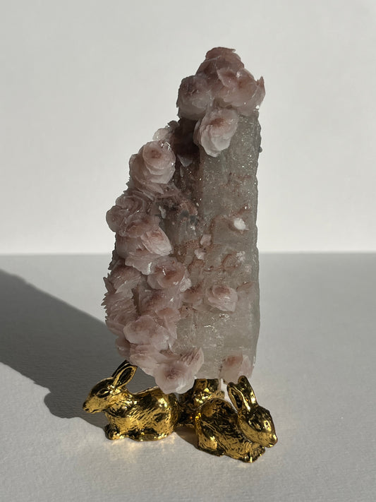 Pink Sakura Blossom Calcite on Quartz Specimen B
