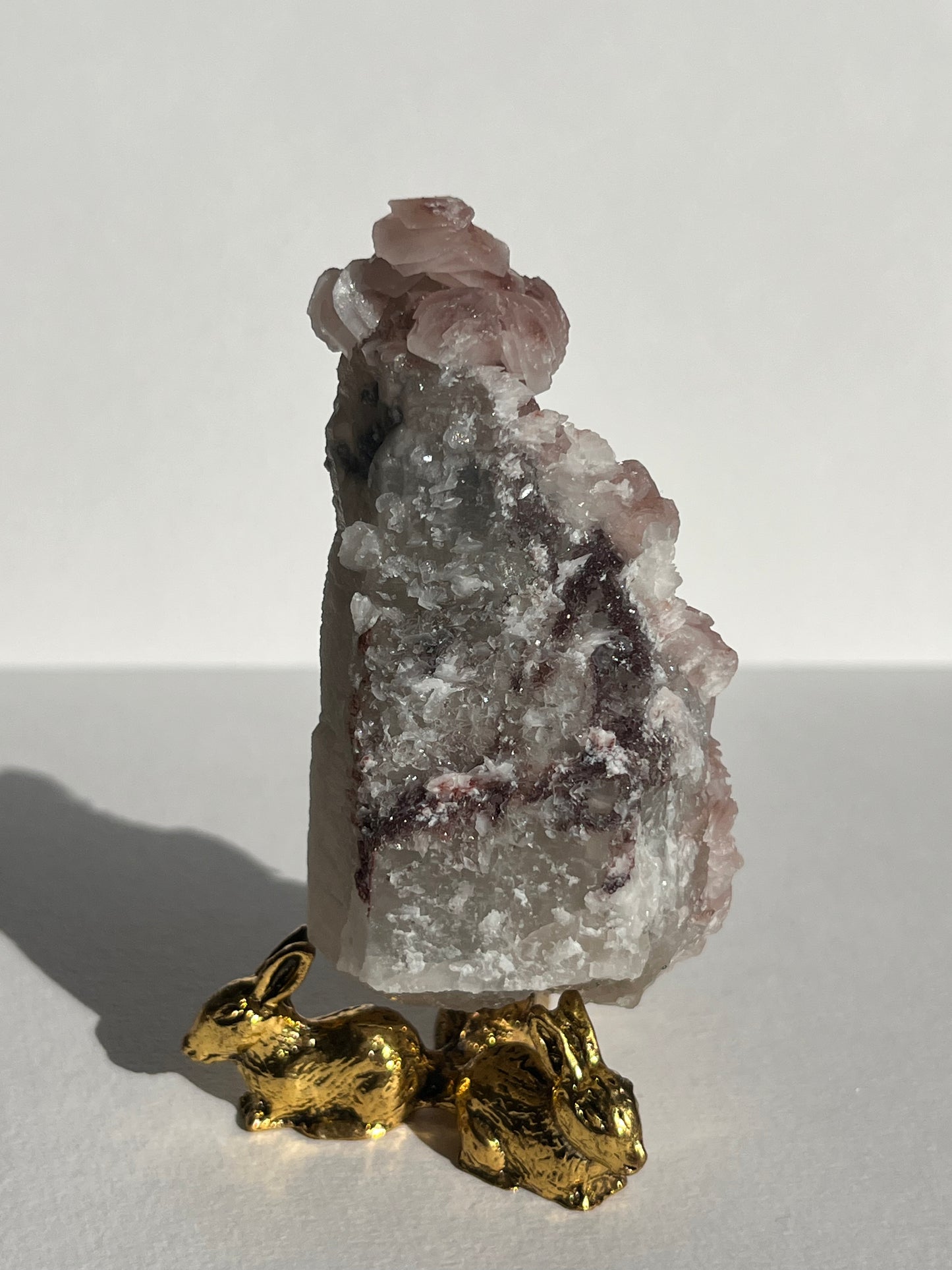 Pink Sakura Blossom Calcite on Quartz Specimen B