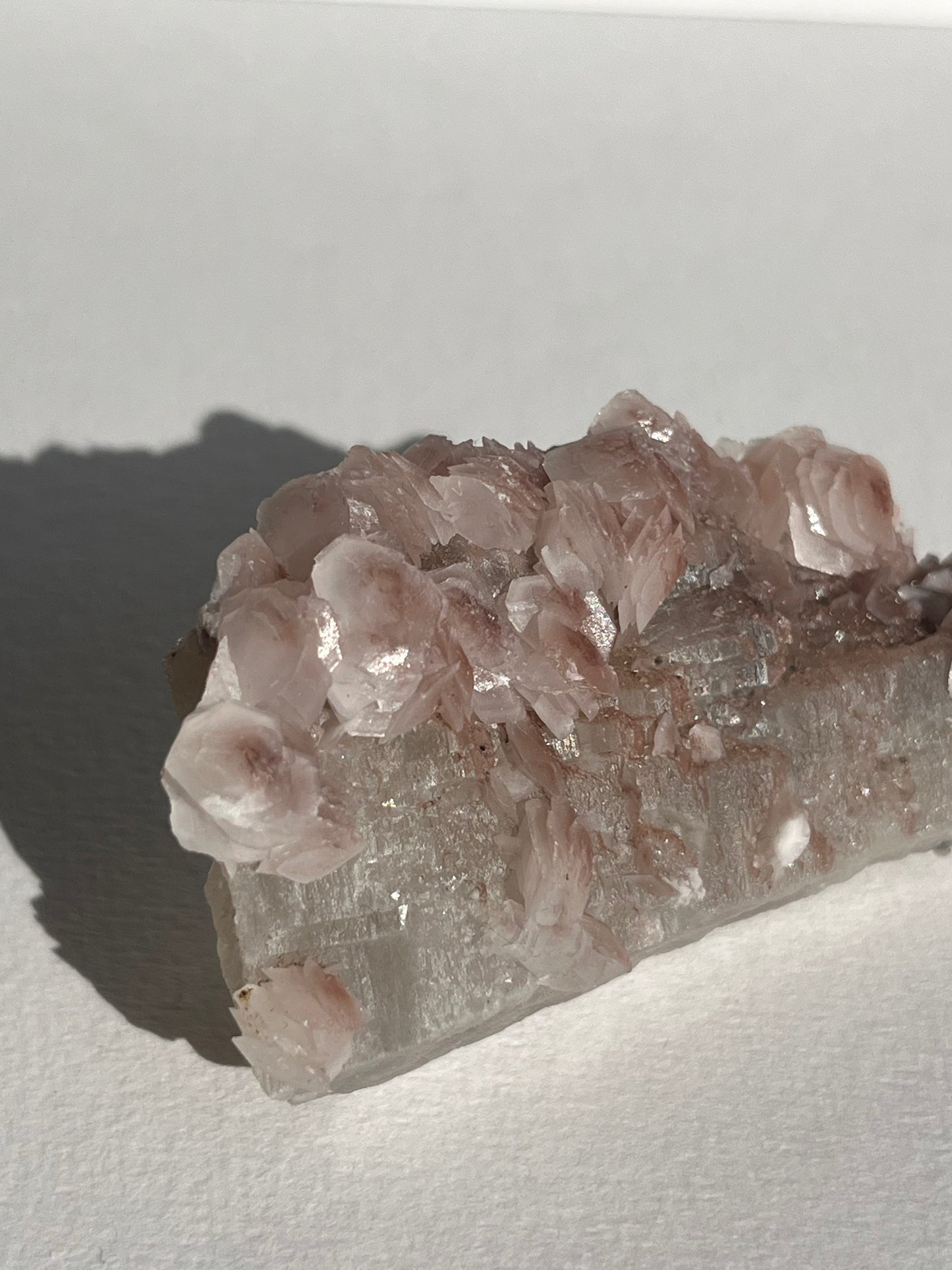 Pink Sakura Blossom Calcite on Quartz Specimen B