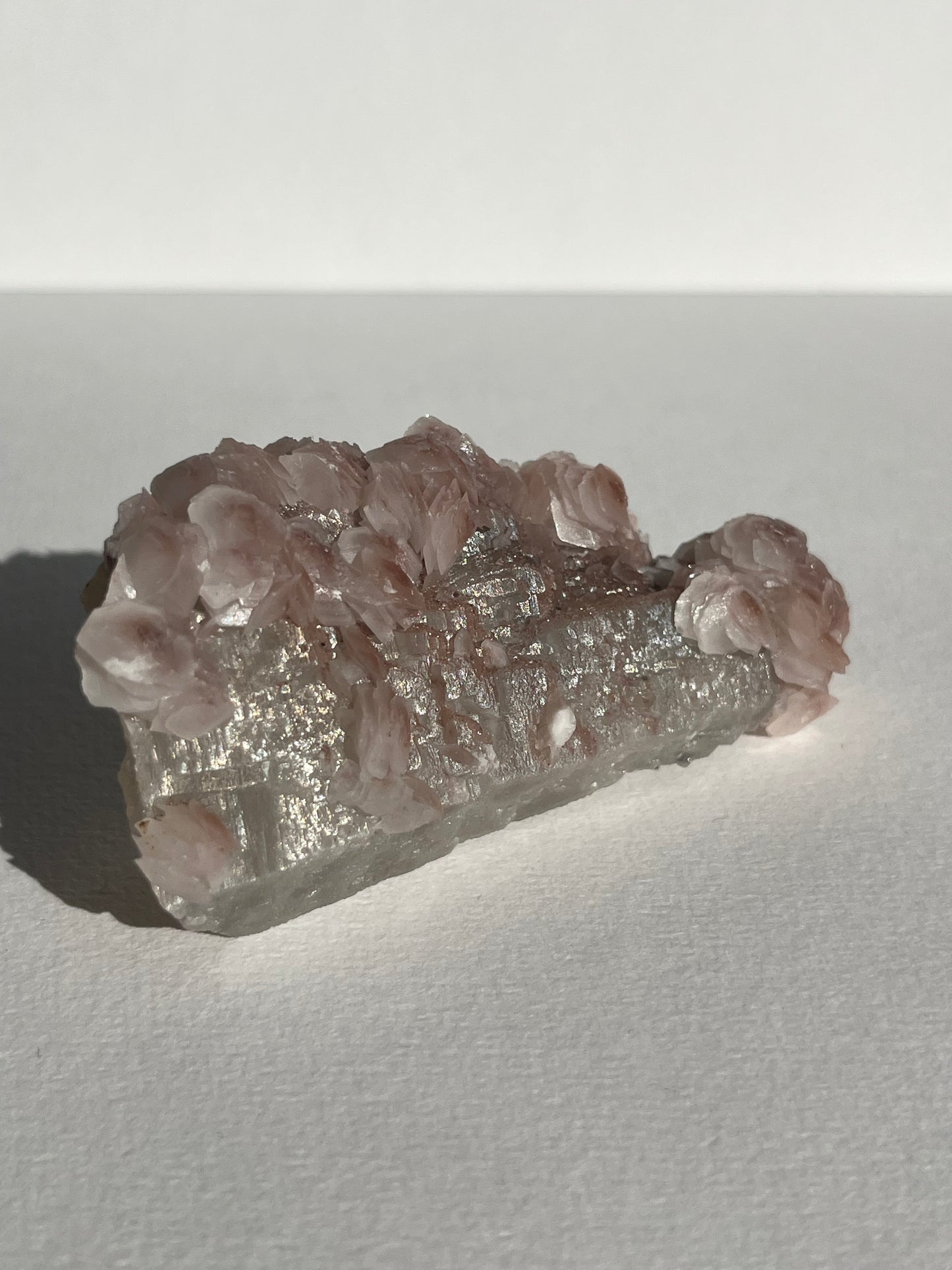 Pink Sakura Blossom Calcite on Quartz Specimen B
