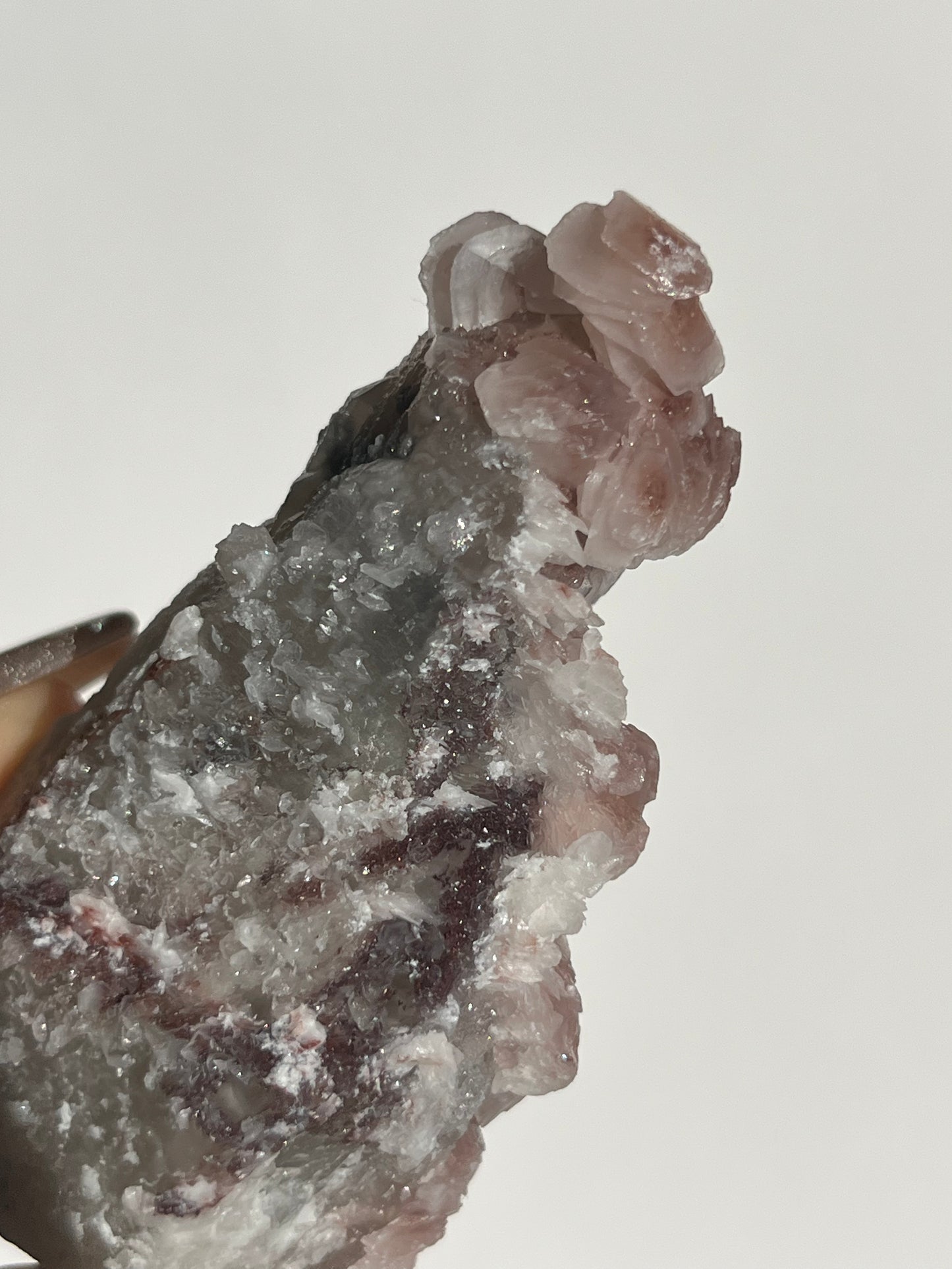 Pink Sakura Blossom Calcite on Quartz Specimen B