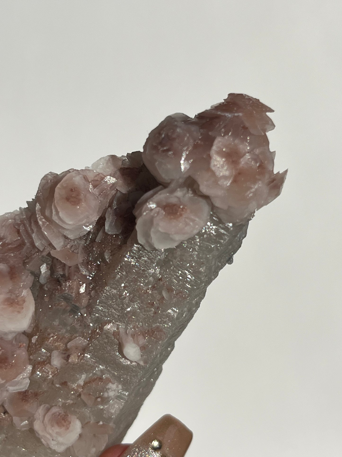 Pink Sakura Blossom Calcite on Quartz Specimen B