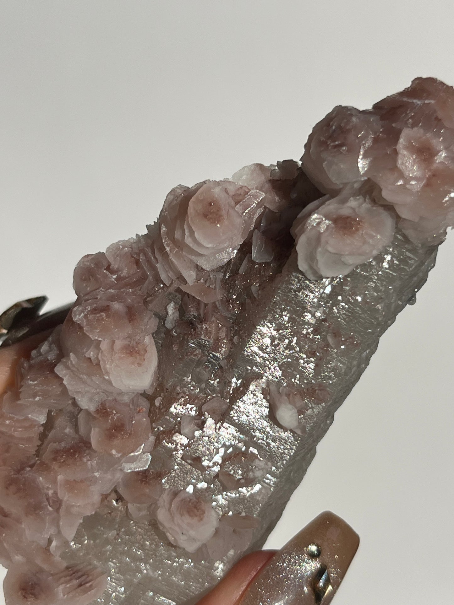 Pink Sakura Blossom Calcite on Quartz Specimen B