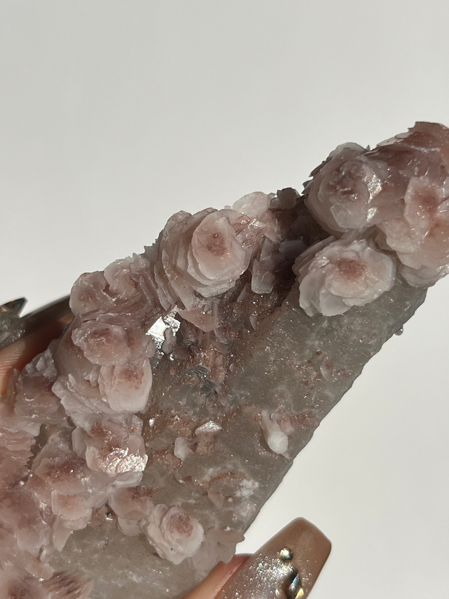 Pink Sakura Blossom Calcite on Quartz Specimen B