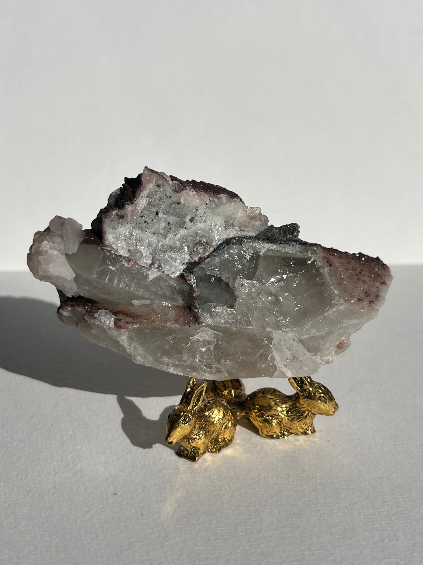 Twilight Plum Sakura Blossom Calcite on Druzy Coated Quartz Specimen C