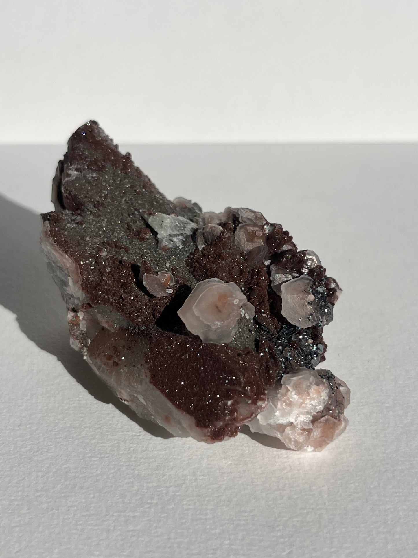 Twilight Plum Sakura Blossom Calcite on Druzy Coated Quartz Specimen C