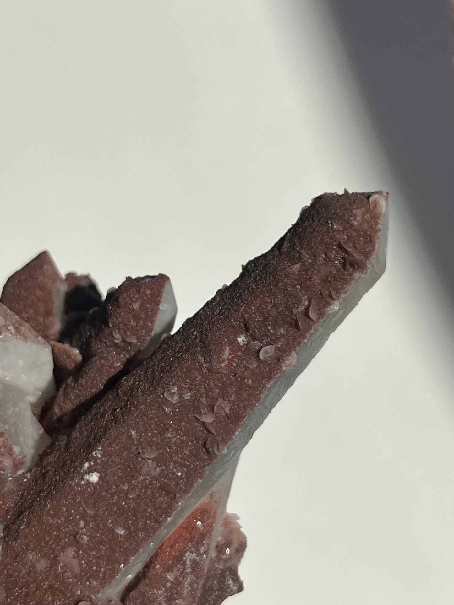 Pink Sakura Blossom Calcite on Dusty Red Coated Quartz Specimen D