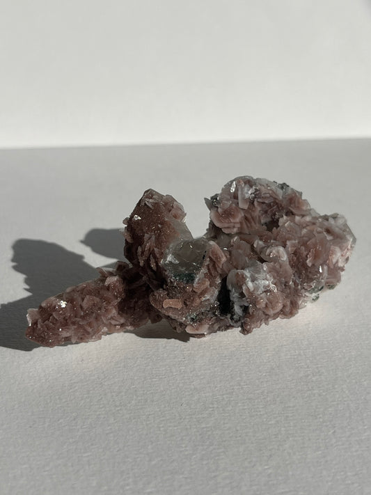Pink Sakura Blossom Calcite on Quartz Specimen E