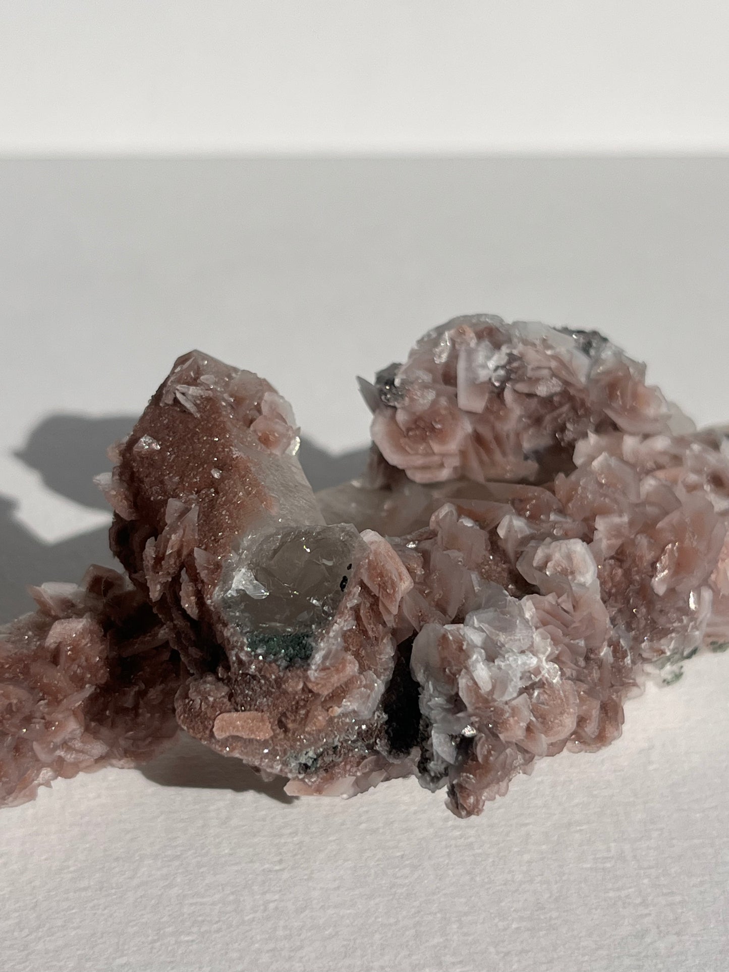 Pink Sakura Blossom Calcite on Quartz Specimen E