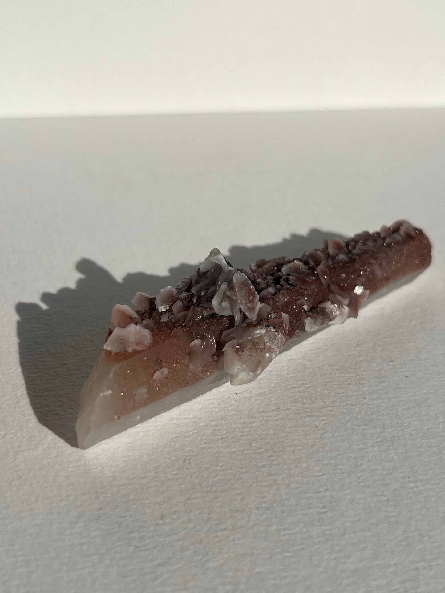 Pink Sakura Blossom Calcite on Quartz Specimen F