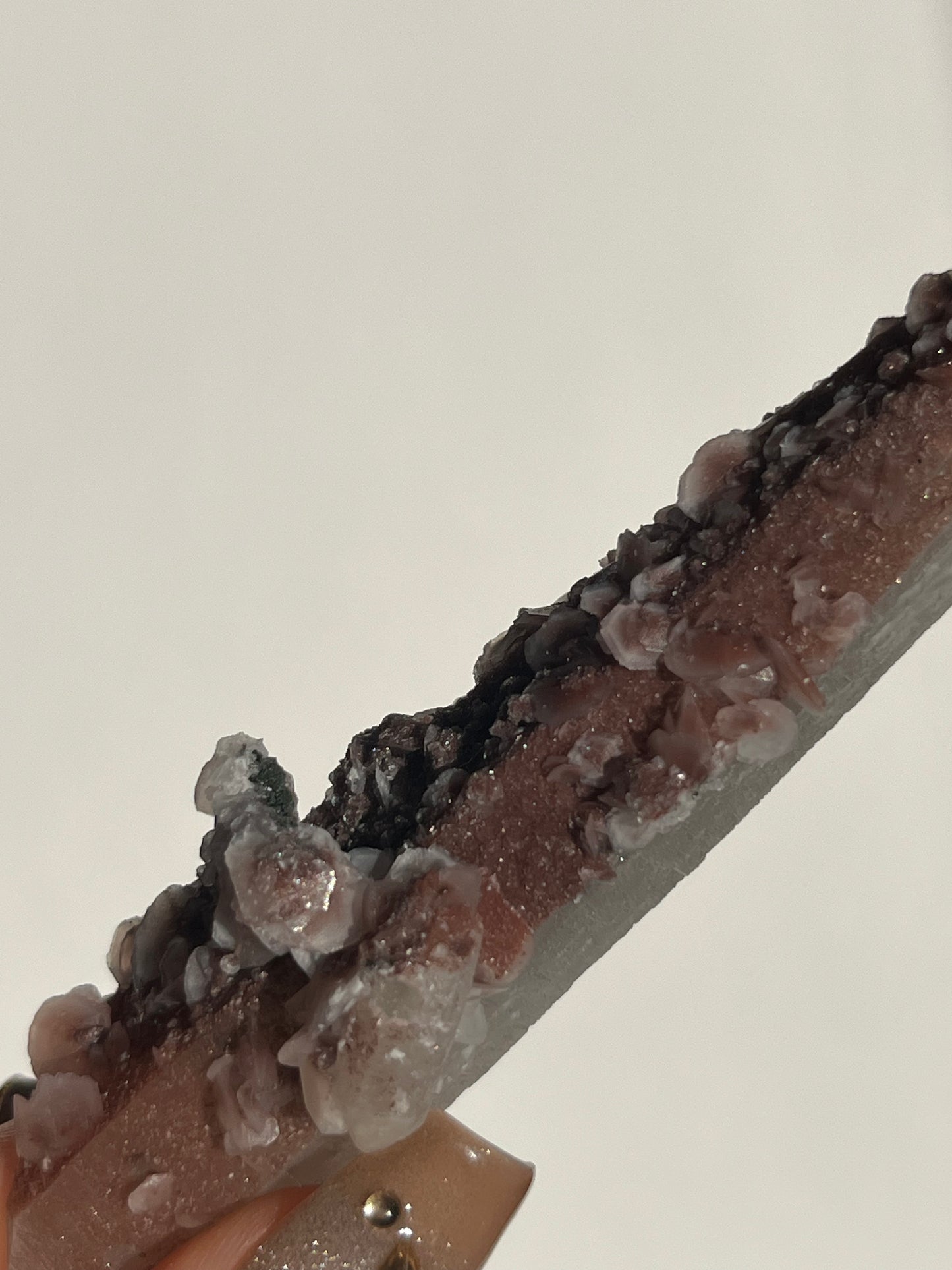 Pink Sakura Blossom Calcite on Quartz Specimen F