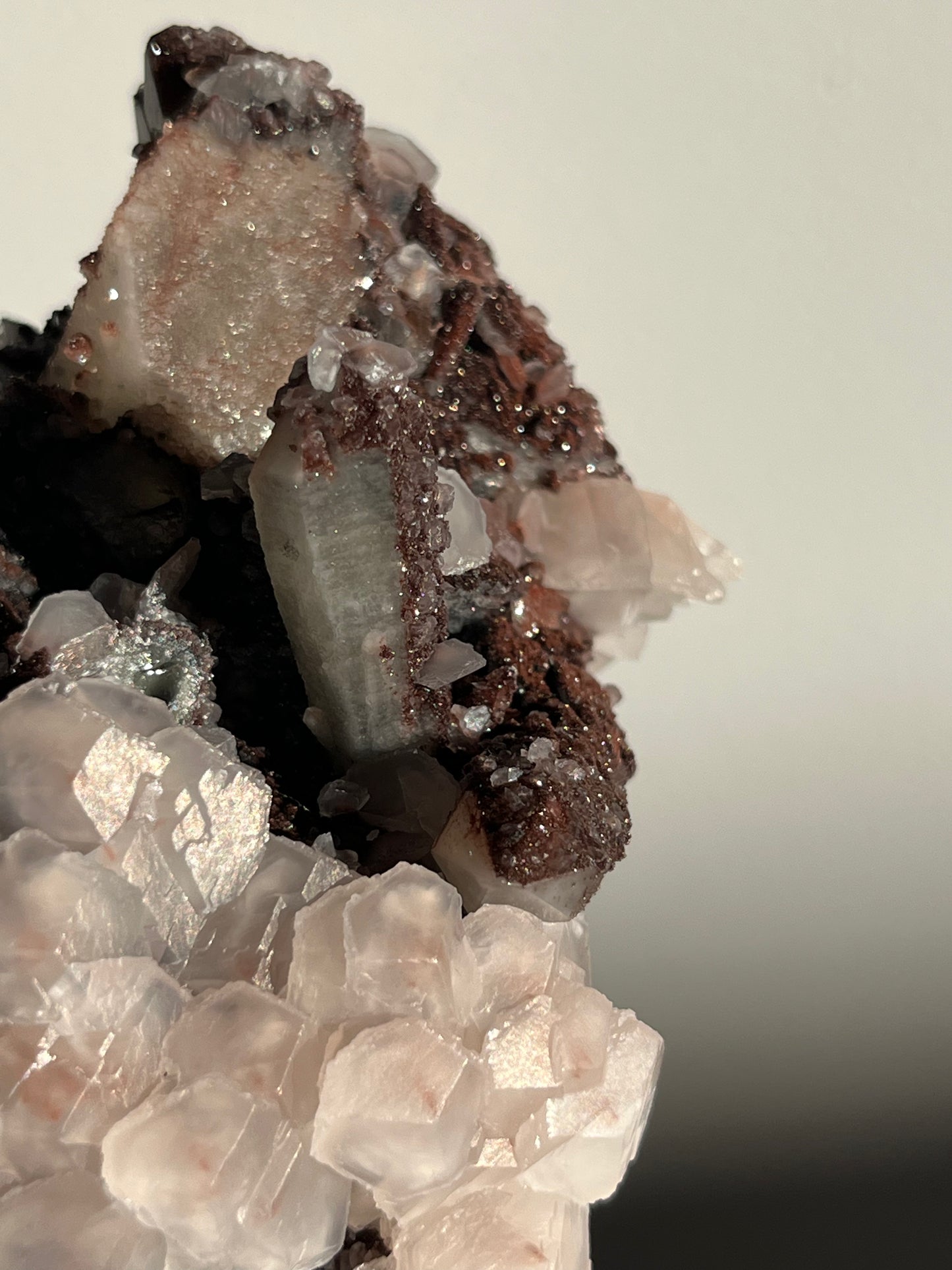 Pink Sakura Blossom Calcite on Quartz Specimen A