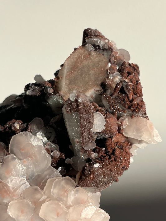 Pink Sakura Blossom Calcite on Quartz Specimen A