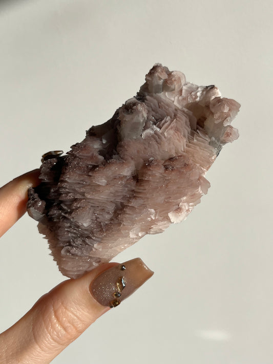 Pink Sakura Blossom Calcite on Quartz Specimen O