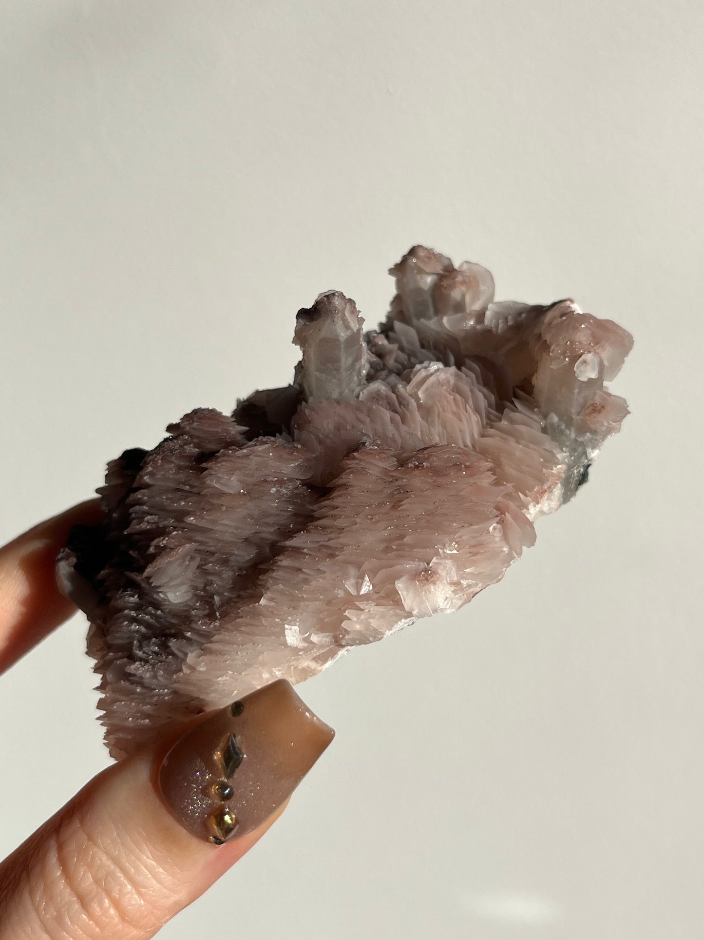 Pink Sakura Blossom Calcite on Quartz Specimen O
