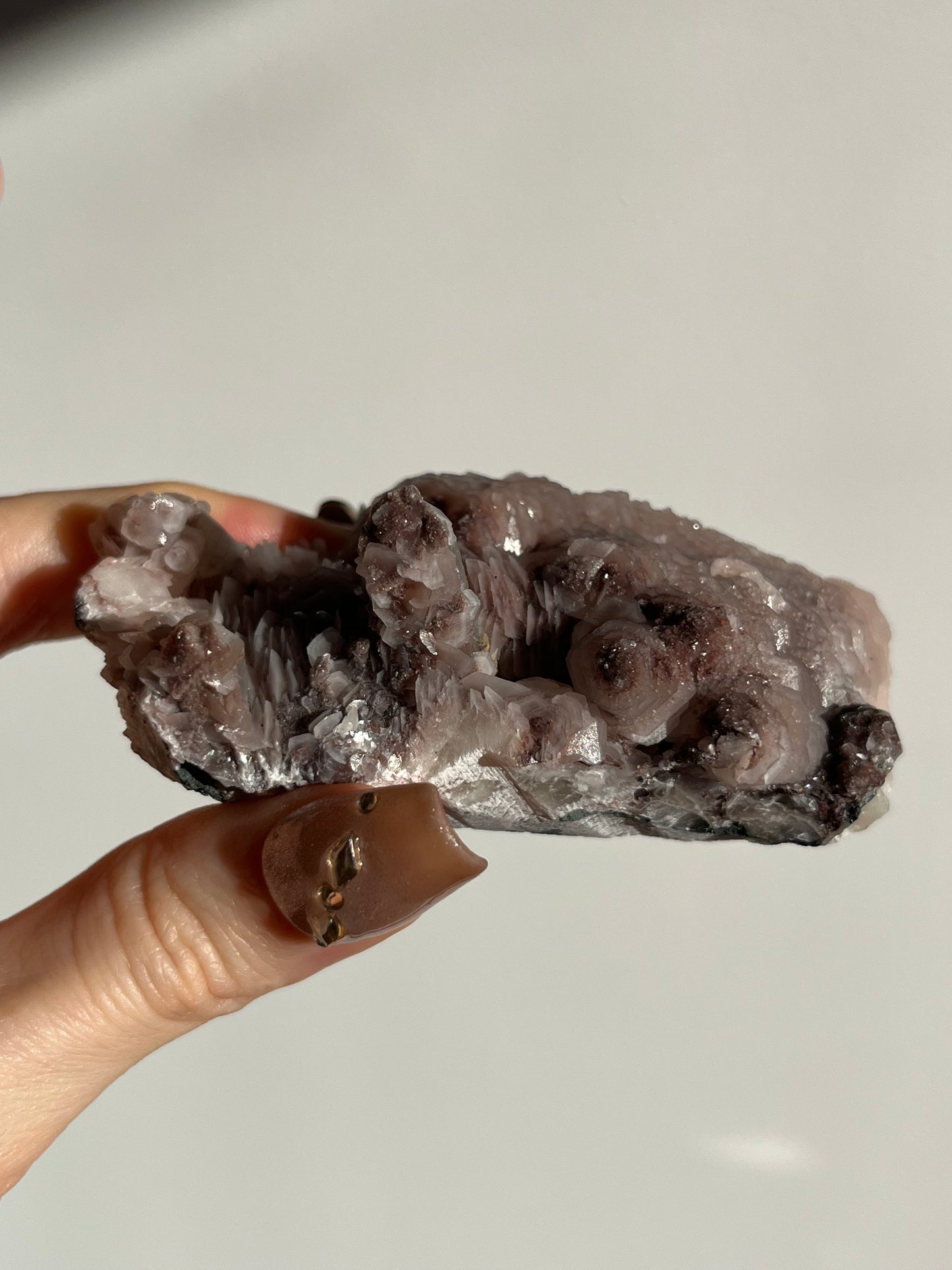 Pink Sakura Blossom Calcite on Quartz Specimen O
