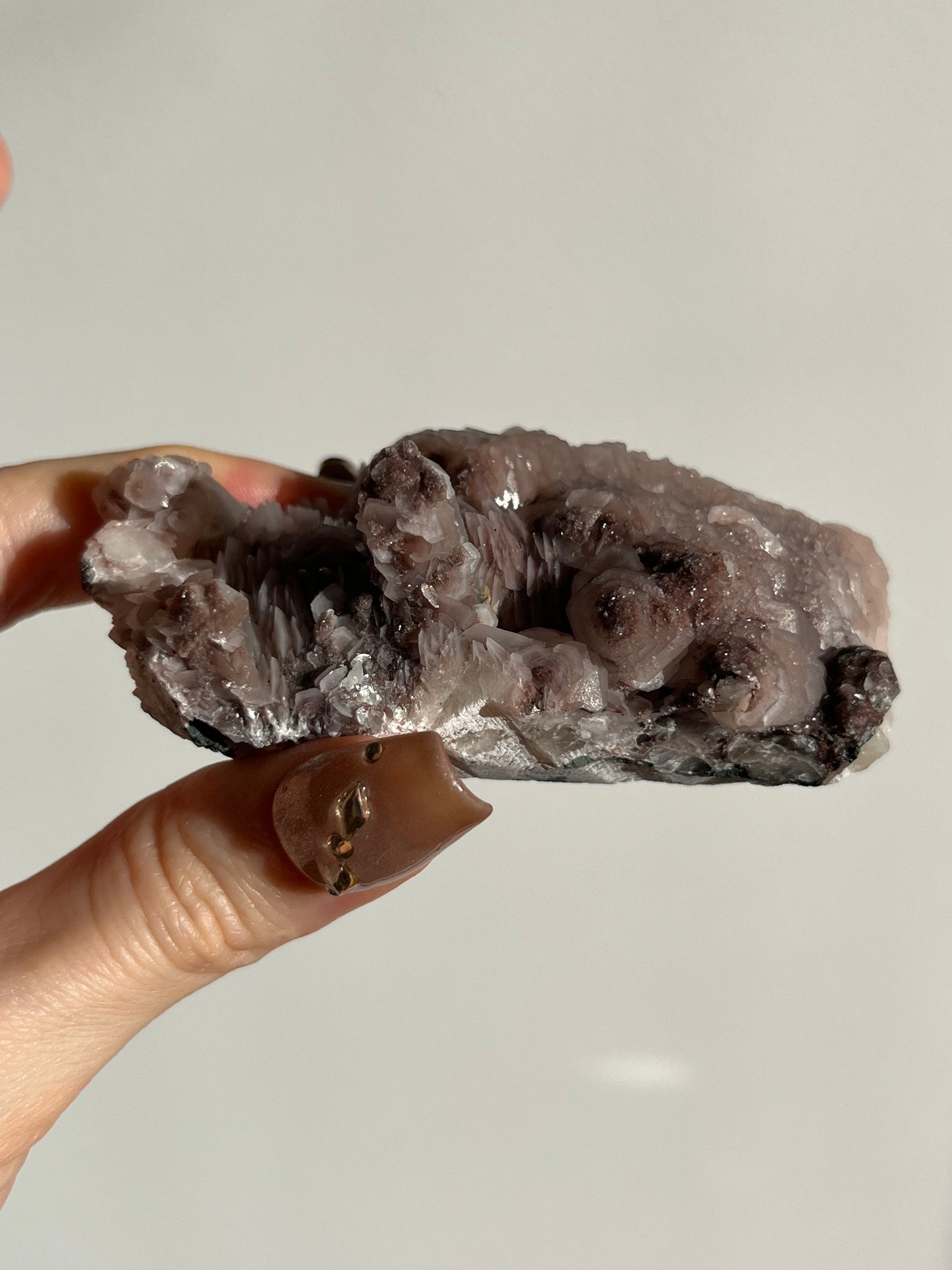Pink Sakura Blossom Calcite on Quartz Specimen O