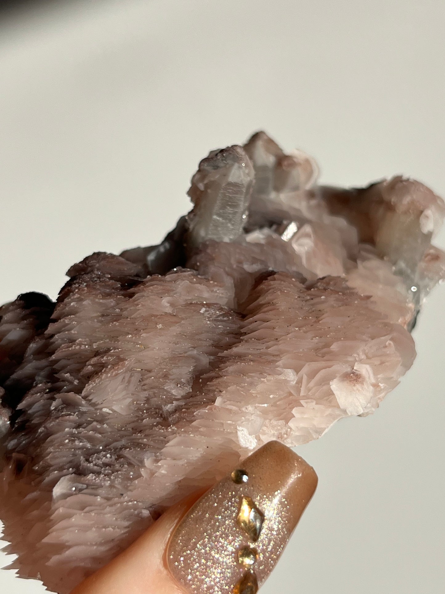 Pink Sakura Blossom Calcite on Quartz Specimen O