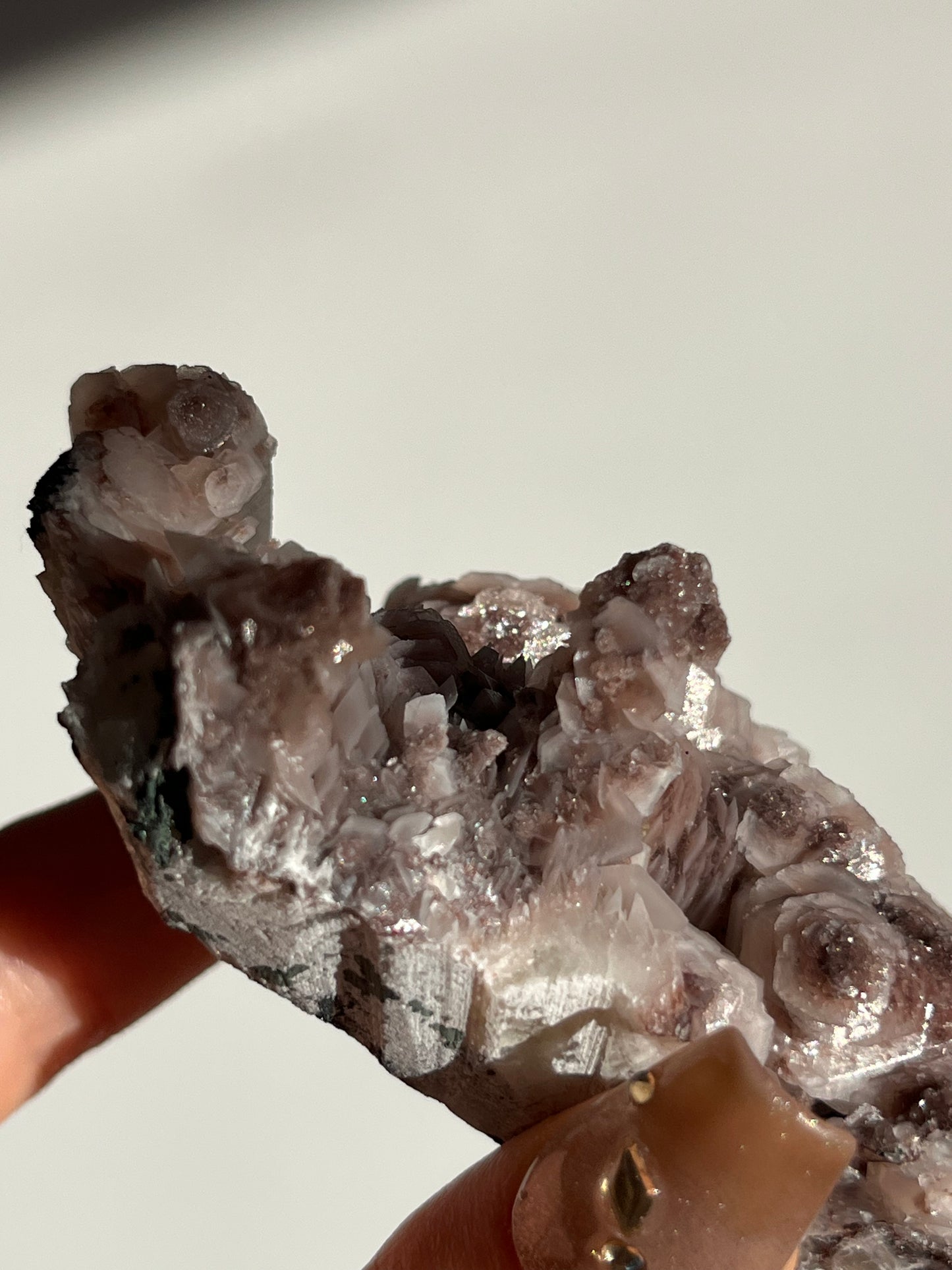 Pink Sakura Blossom Calcite on Quartz Specimen O