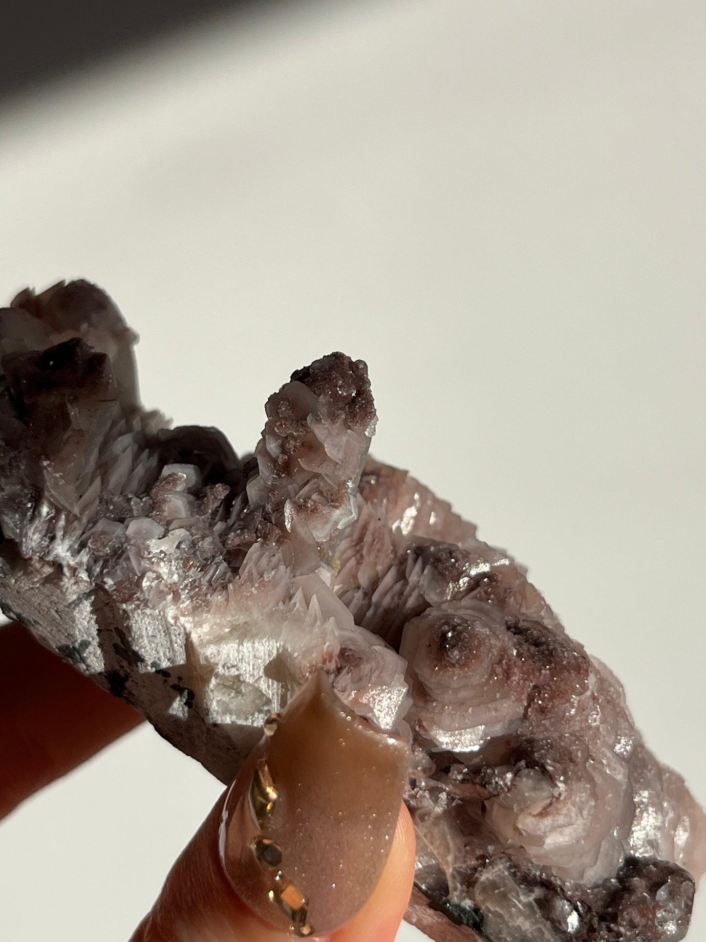 Pink Sakura Blossom Calcite on Quartz Specimen O