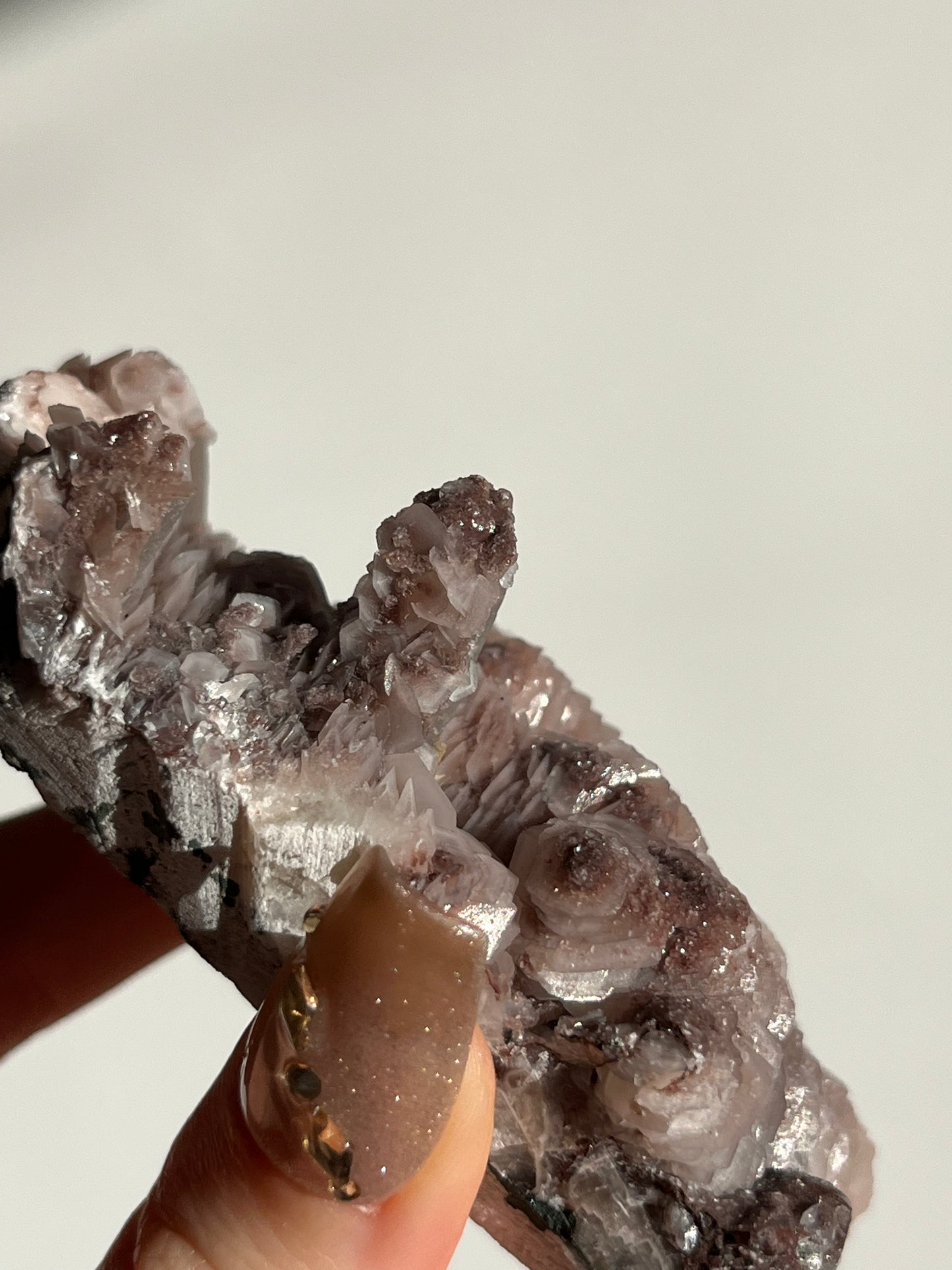 Pink Sakura Blossom Calcite on Quartz Specimen O