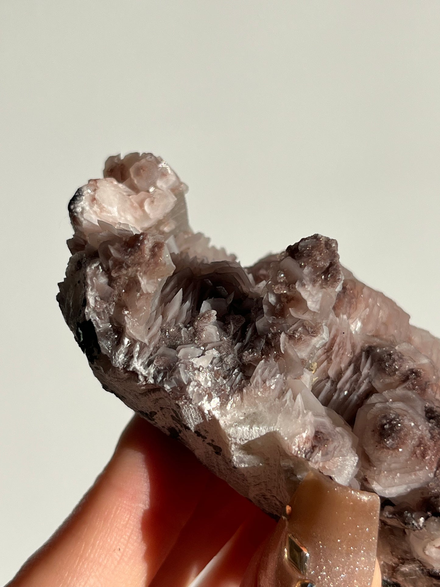 Pink Sakura Blossom Calcite on Quartz Specimen O