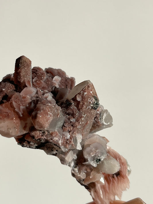 Pink Sakura Blossom Calcite on Quartz Specimen P