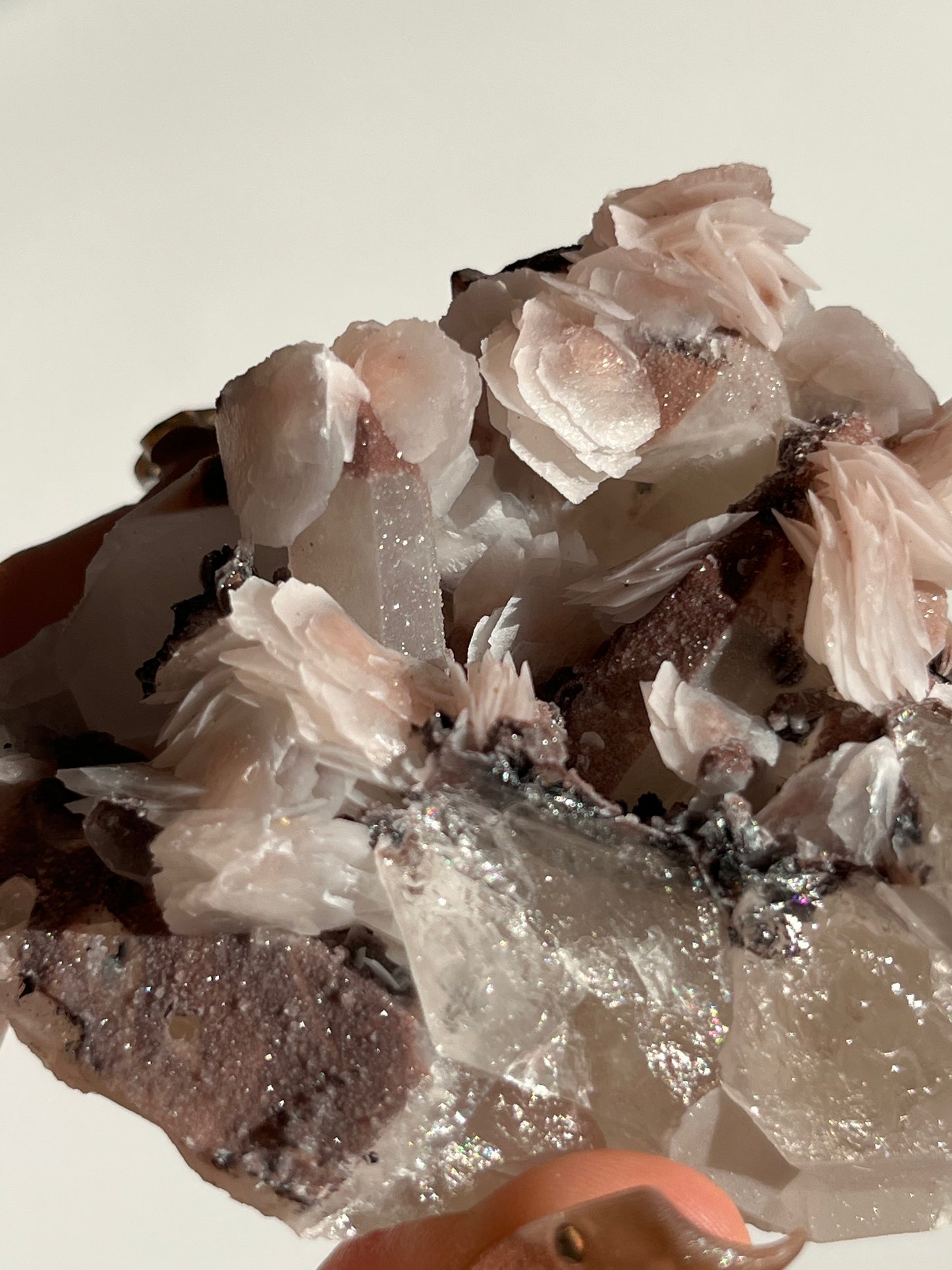 Pink Sakura Blossom Calcite on Quartz Specimen B
