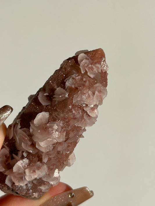 Pink Sakura Blossom Calcite on Quartz Specimen D