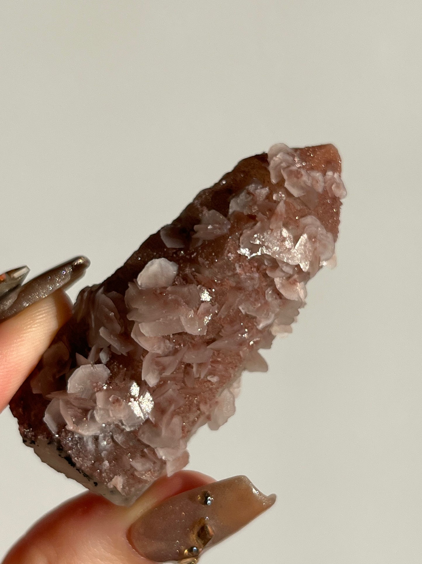 Pink Sakura Blossom Calcite on Quartz Specimen D