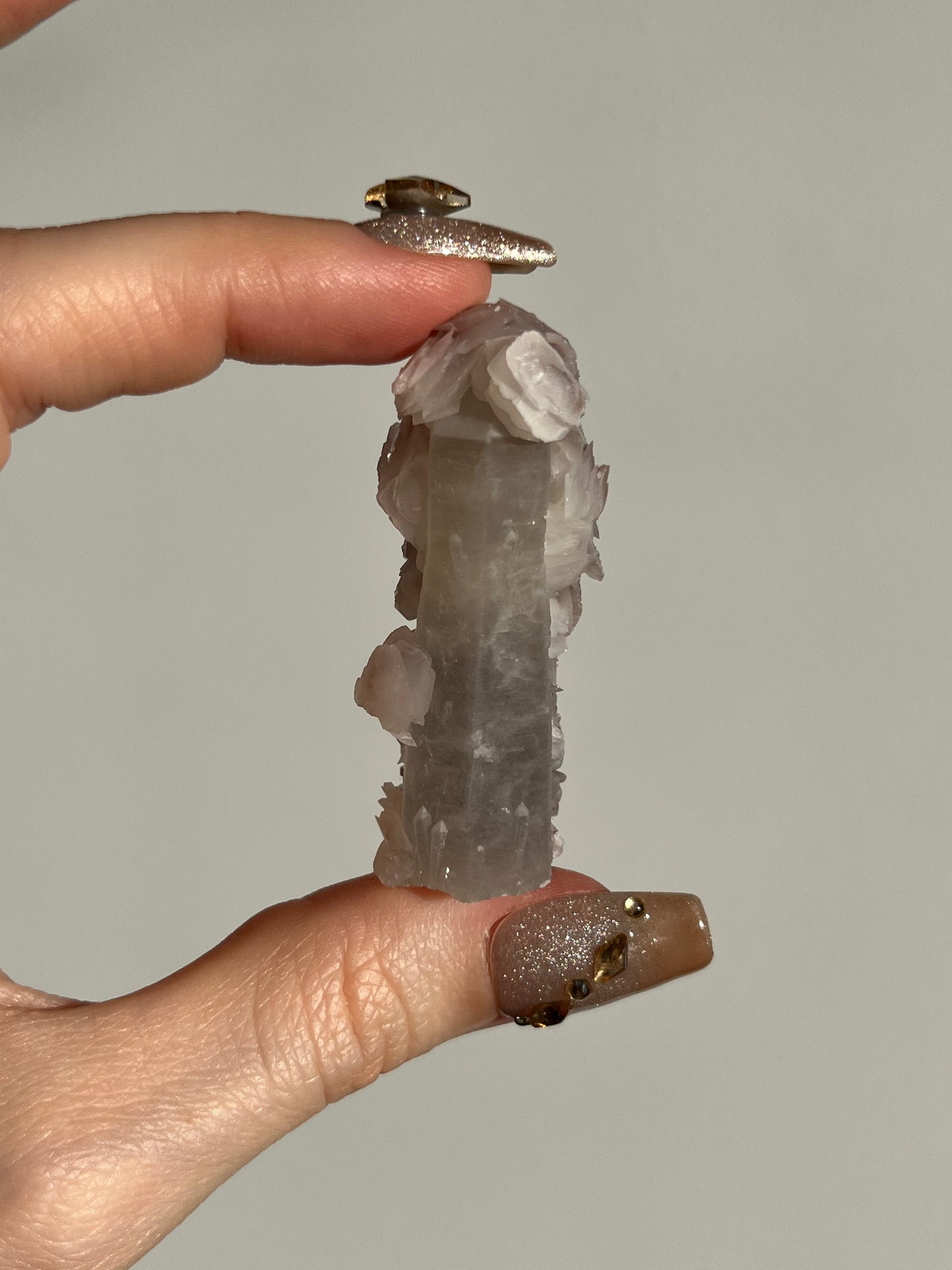 Pink Sakura Blossom Calcite on Quartz Specimen G