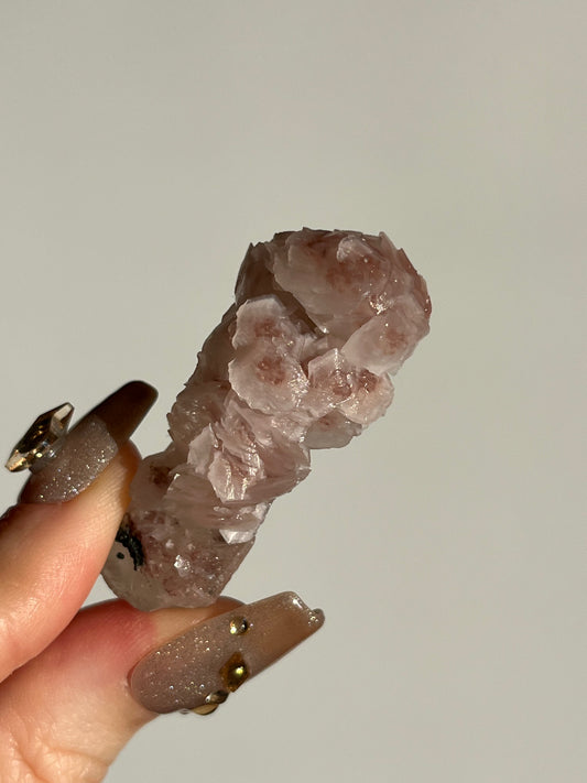 Pink Sakura Blossom Calcite on Quartz Specimen H