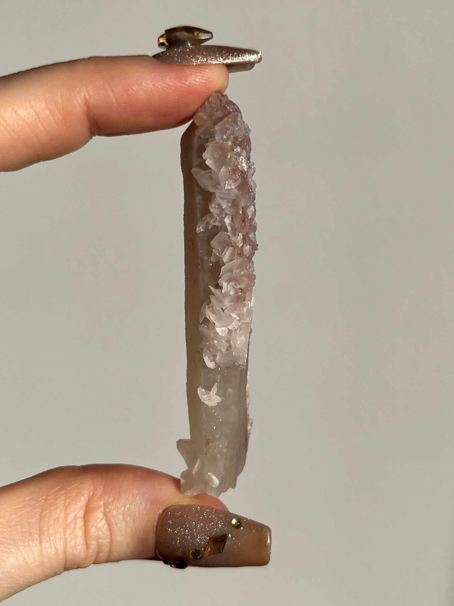 Pink Sakura Blossom Calcite on Quartz Specimen I
