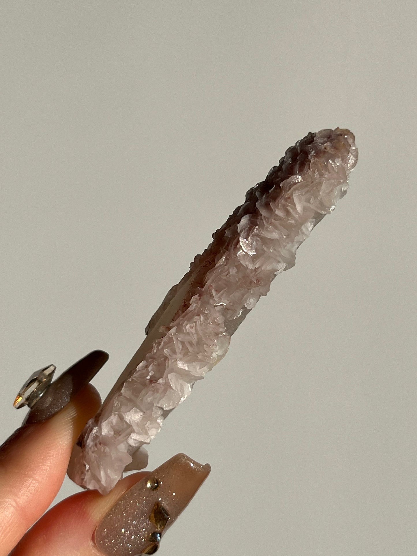 Pink Sakura Blossom Calcite on Quartz Specimen I