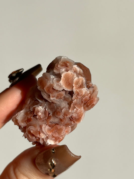 Peach Sakura Blossom Calcite on Elestial DT Quartz Specimen J