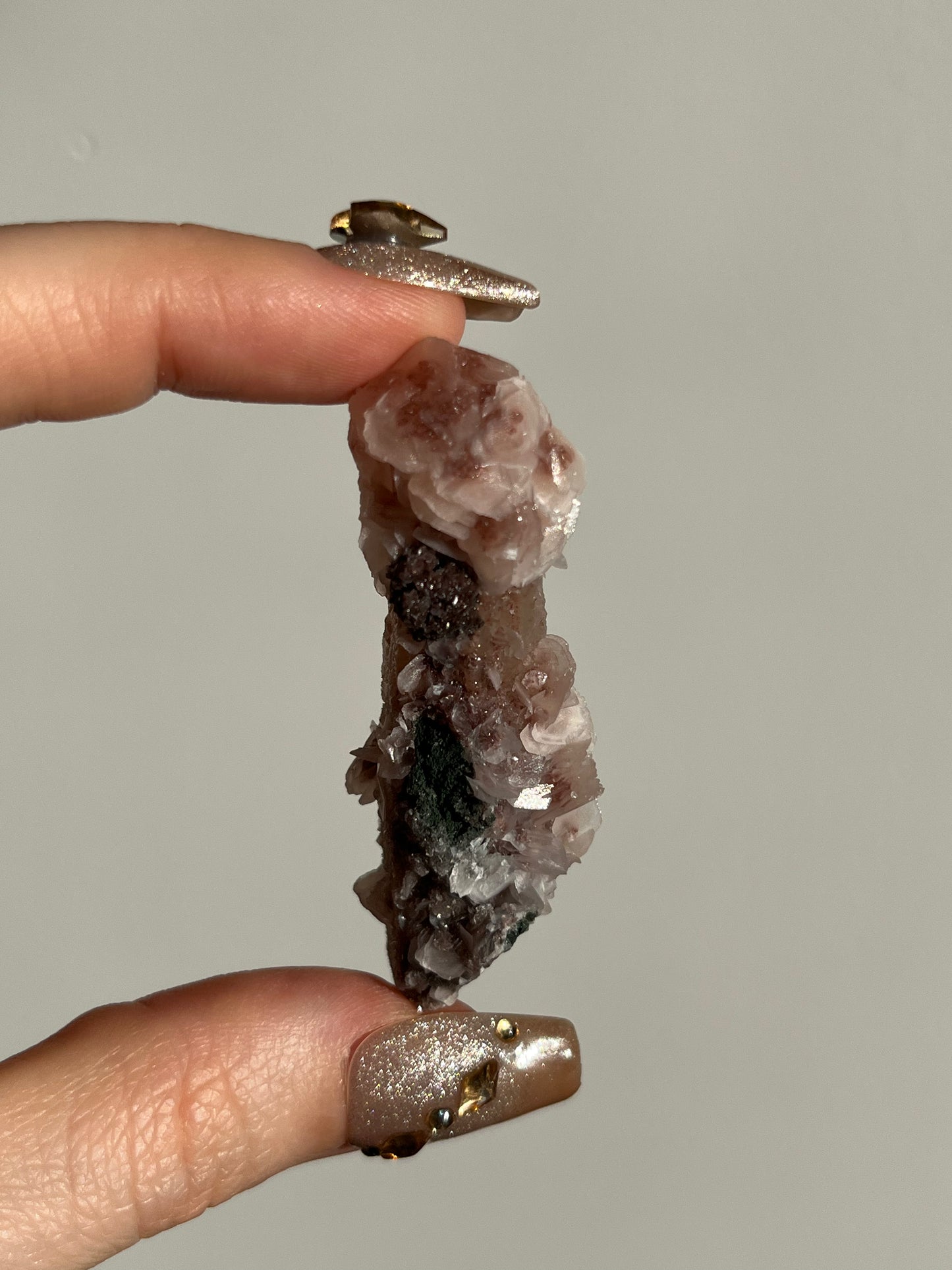 Pink Sakura Blossom Calcite on Quartz Specimen L