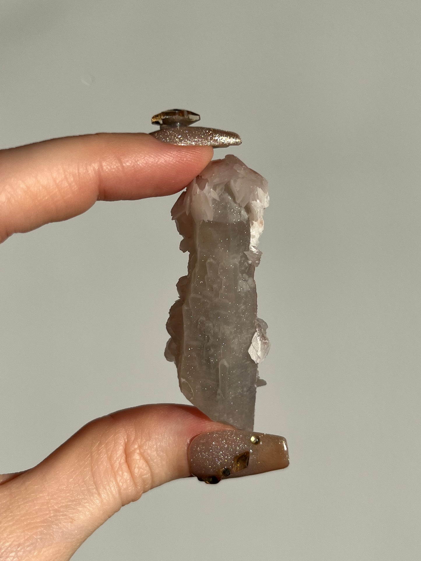 Pink Sakura Blossom Calcite on Quartz Specimen L