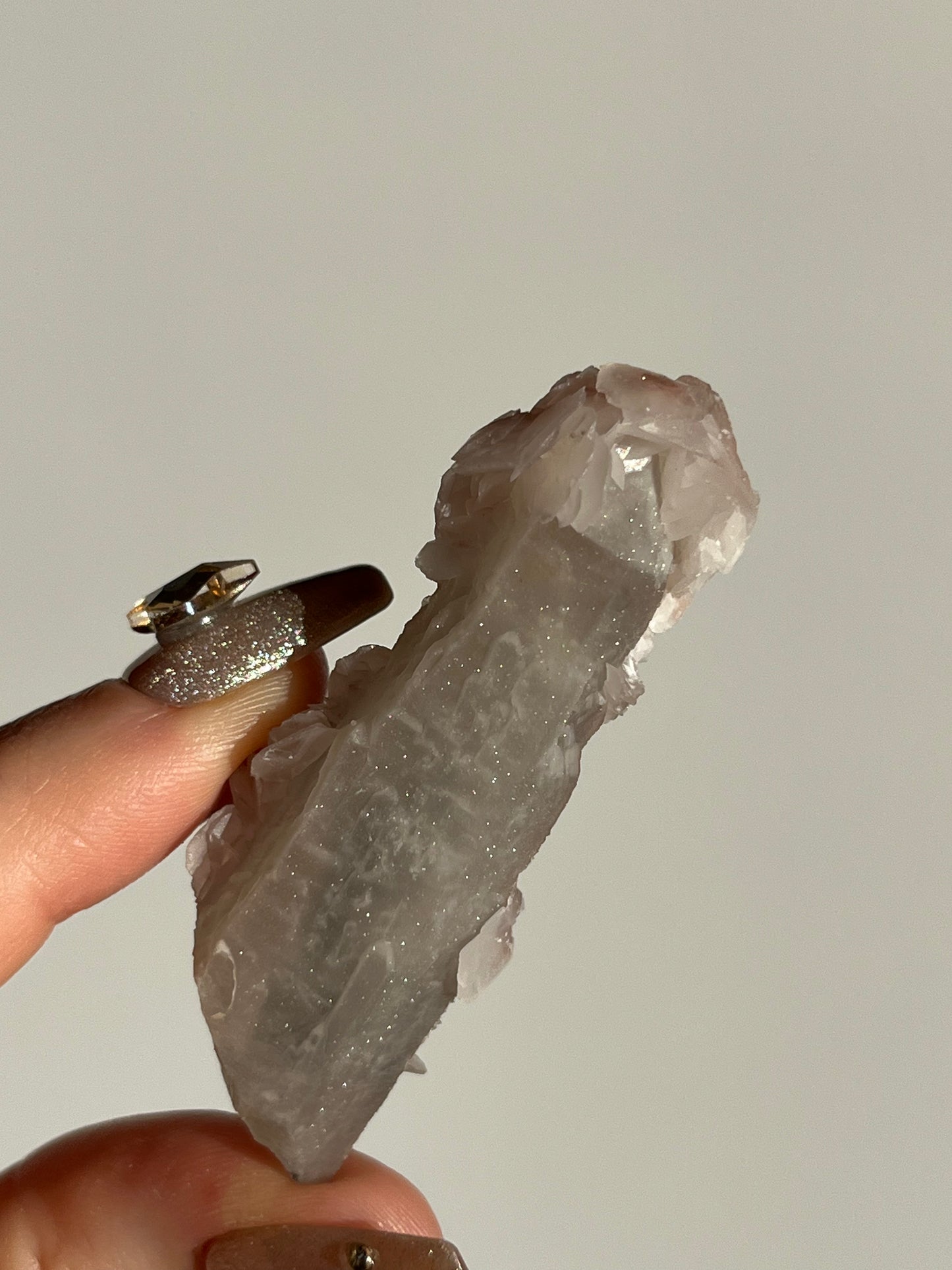 Pink Sakura Blossom Calcite on Quartz Specimen L