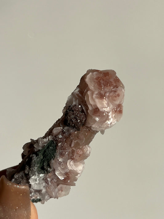 Pink Sakura Blossom Calcite on Quartz Specimen L
