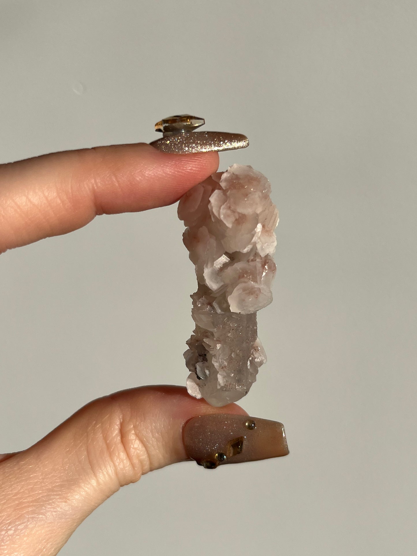Pink Sakura Blossom Calcite on Quartz Specimen M