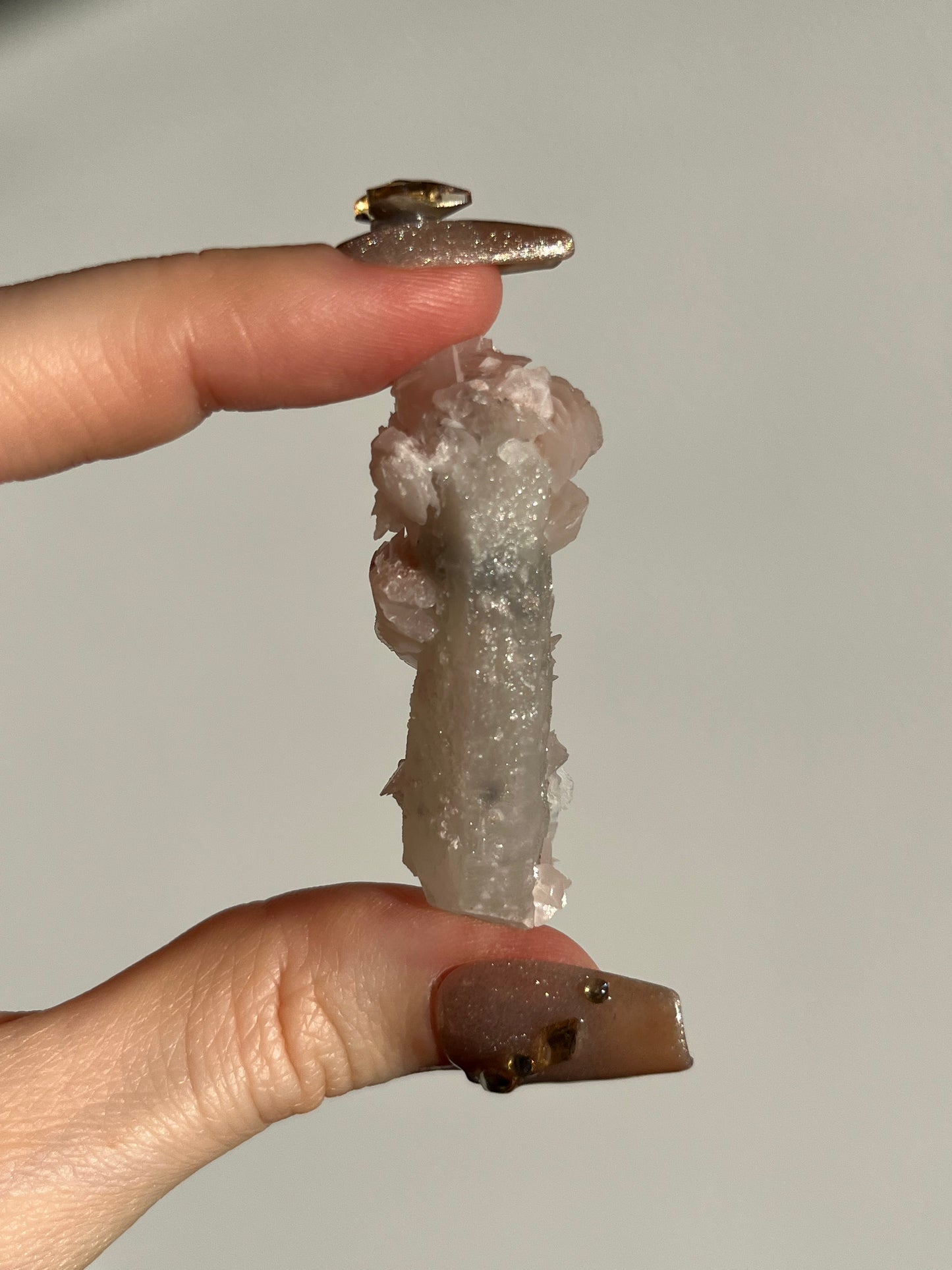 Pink Sakura Blossom Calcite on Quartz Specimen M