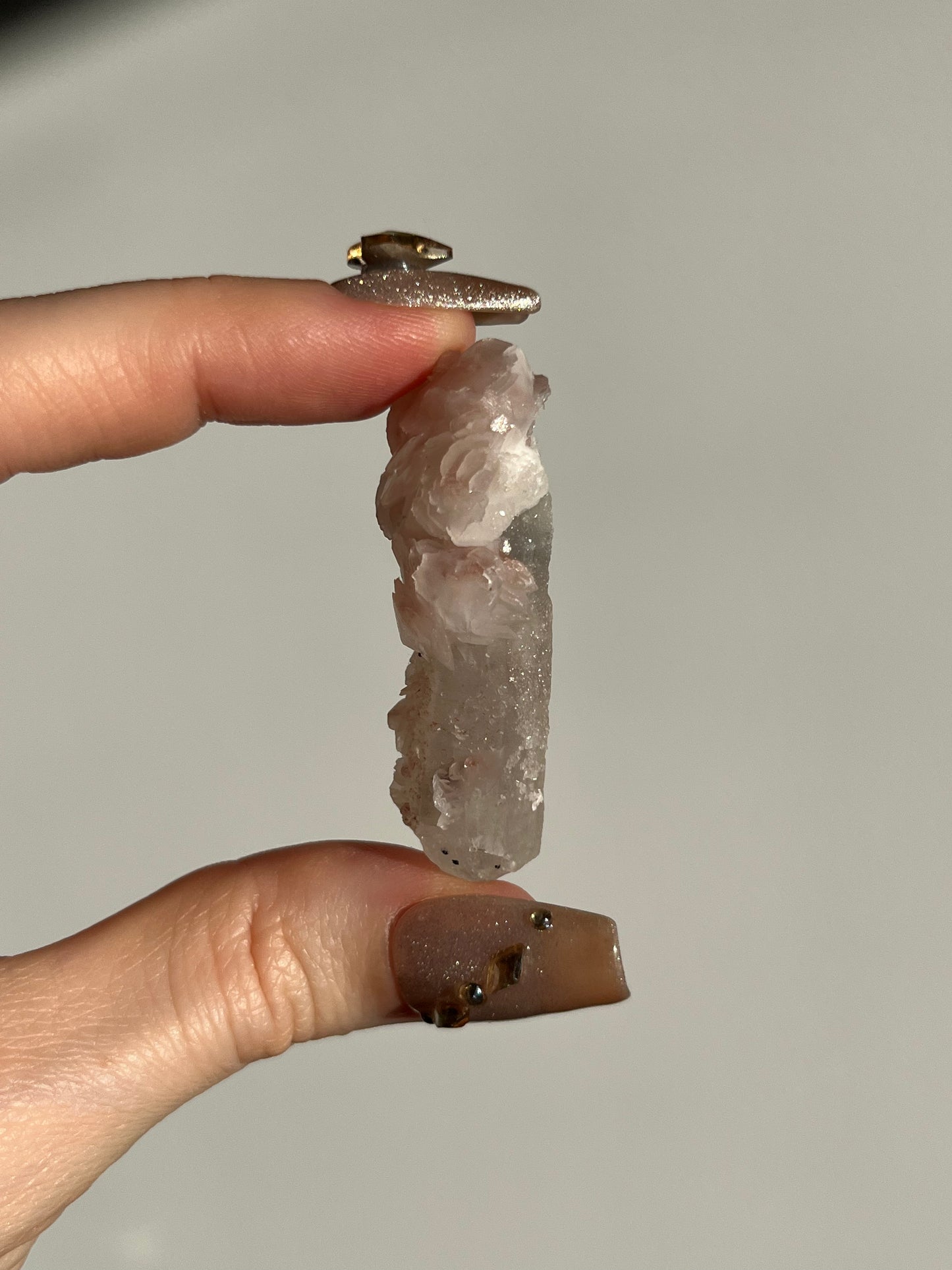 Pink Sakura Blossom Calcite on Quartz Specimen M