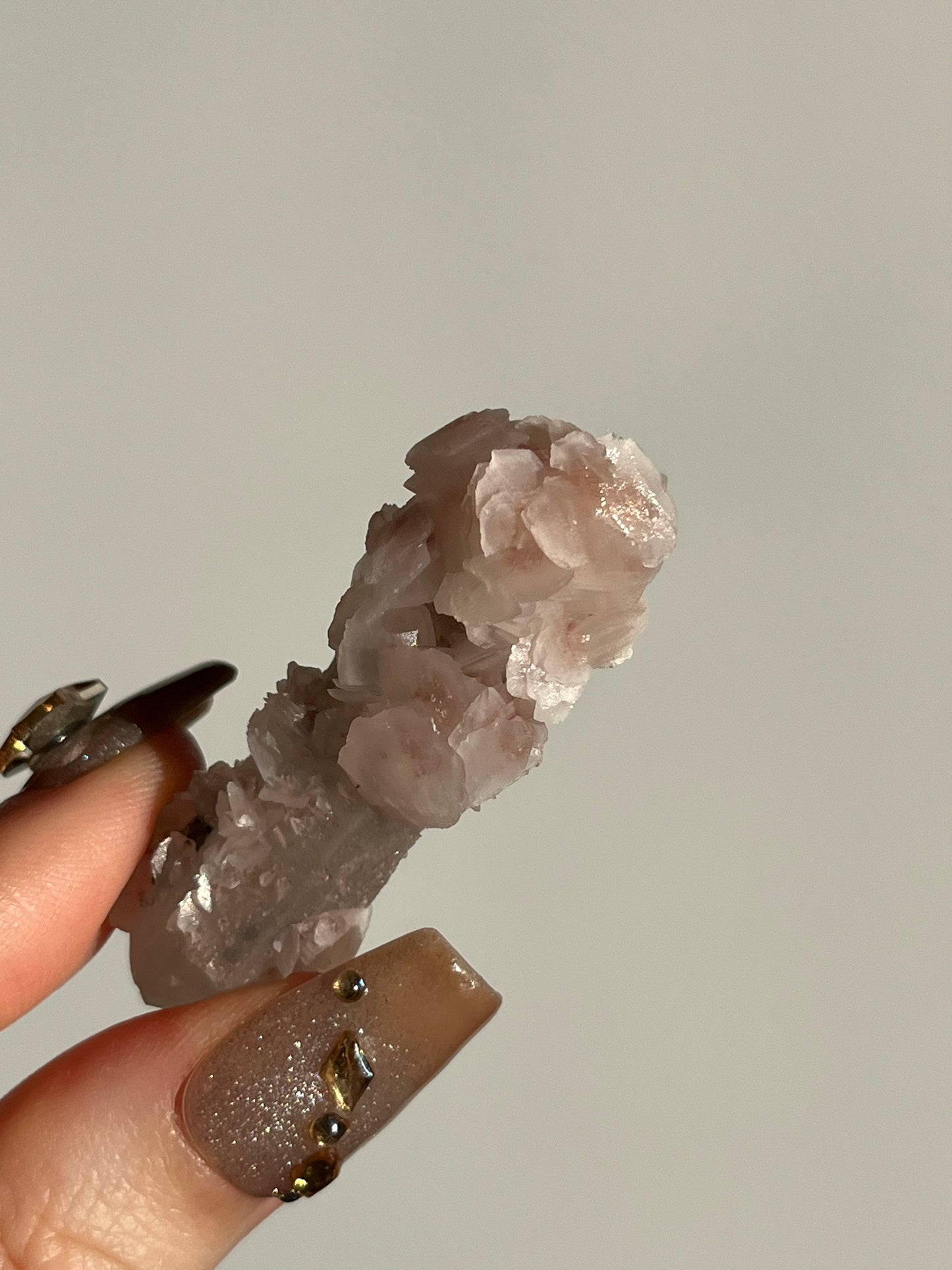 Pink Sakura Blossom Calcite on Quartz Specimen M