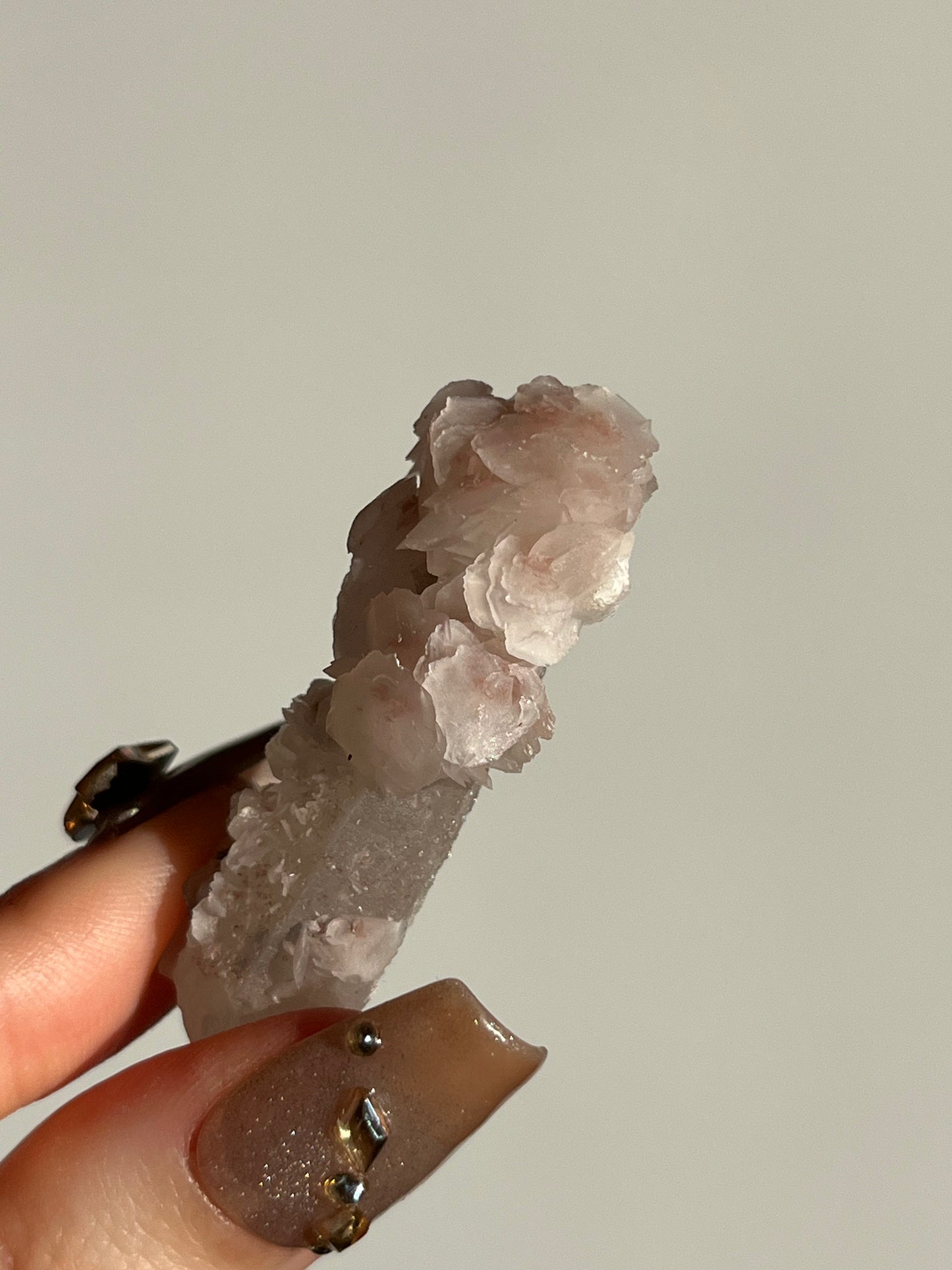 Pink Sakura Blossom Calcite on Quartz Specimen M