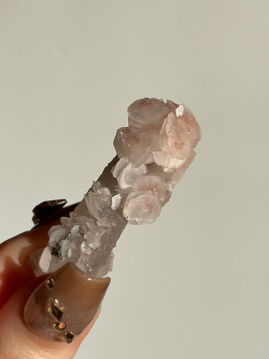 Pink Sakura Blossom Calcite on Quartz Specimen M