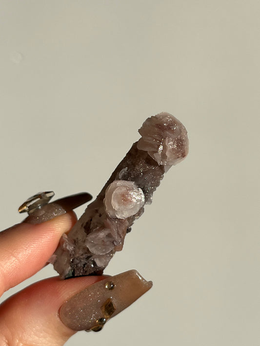 Pink Sakura Blossom Calcite on Quartz Specimen N