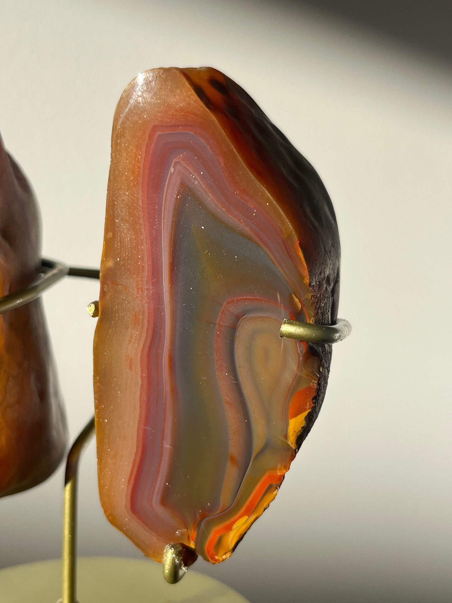 ‘Rosestone Monolith' Pink West Indonesian Agate Butterfly Pair on Stand