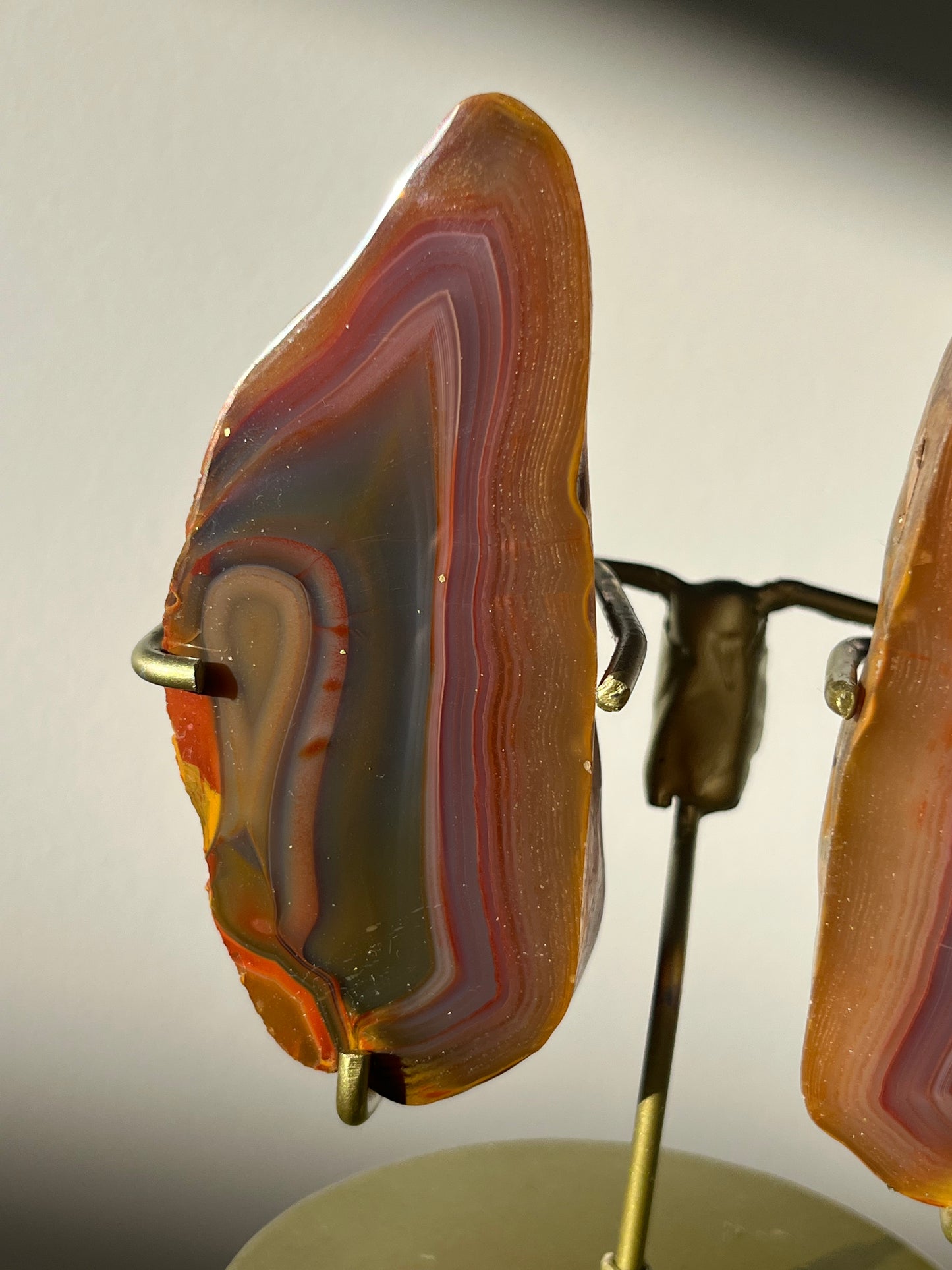 ‘Rosestone Monolith' Pink West Indonesian Agate Butterfly Pair on Stand
