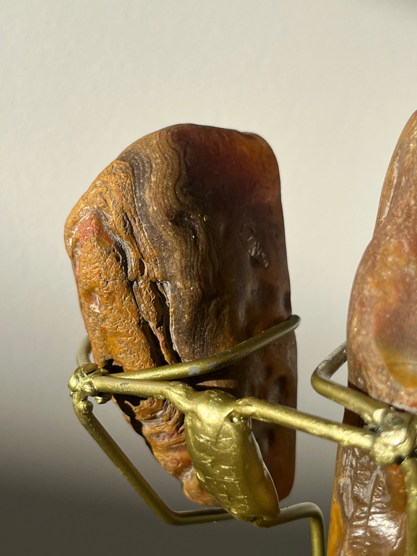 ‘Rosestone Monolith' Pink West Indonesian Agate Butterfly Pair on Stand