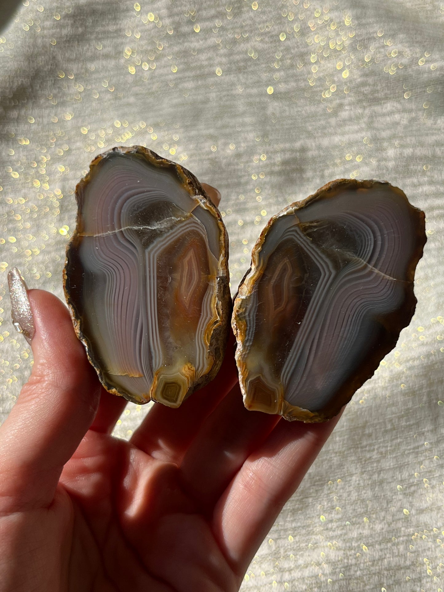 “Rosewater Currents” Pink West Indonesian Agate Pair B